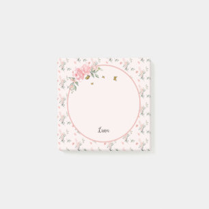 Akvarell Eleganta Rosa Rosor med Fjärilar Post-it Block