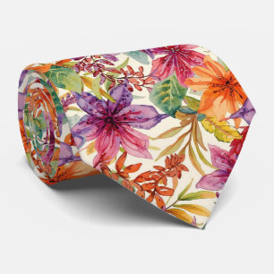 Akvarell Eleganta Sommarblommor Ljus Färg Slips