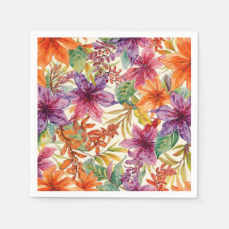 Akvarell Eleganta Sommarblommor Ljus Färger Pappersservett