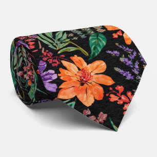 Akvarell Eleganta svarta sommarblommor nyanser Slips