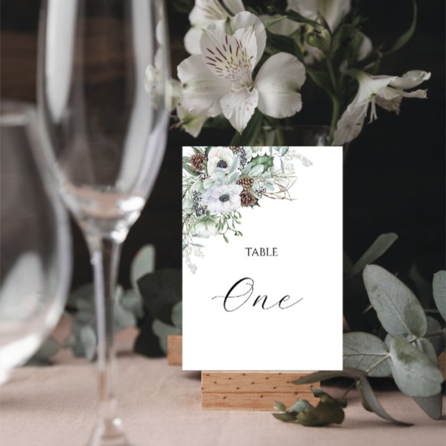 Akvarell Eleganta Vinter Anemoner Blommor Bord N Bordsnummer (Skapare uppladdad)