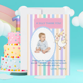 Akvarell En dum gås pojke 1-års födelsedagsfoto Tack Kort
