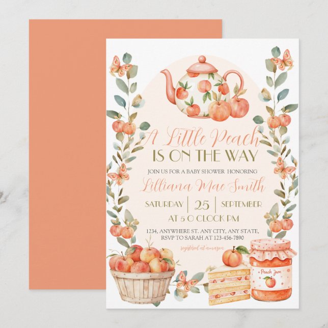 Akvarell En liten persika är på väg Inbjudningar (Fram/baksida)