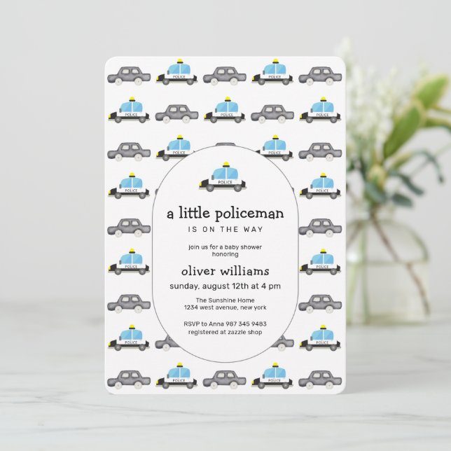 Akvarell En liten polisbils Baby Shower Inbjudningar (Stående Fram)
