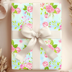 Akvarell engelska rosor Blommig i blått Presentpapper