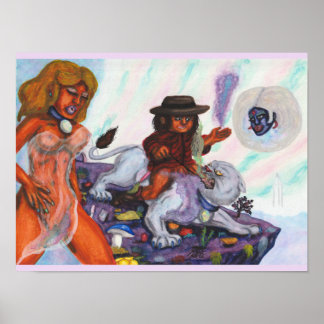 Akvarell Eros rider Aurora Lioness Kärlek Poster