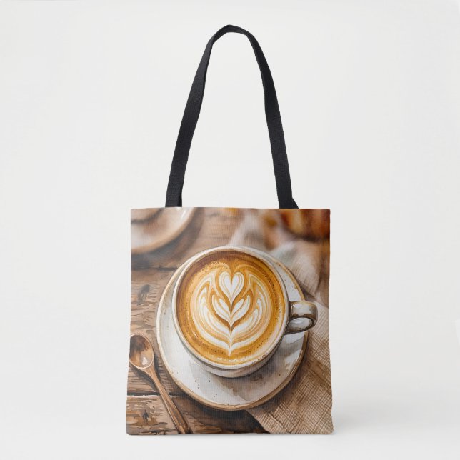 Akvarell Espresso Kopp Mysig Latte Konst Tygkasse (Framsida)