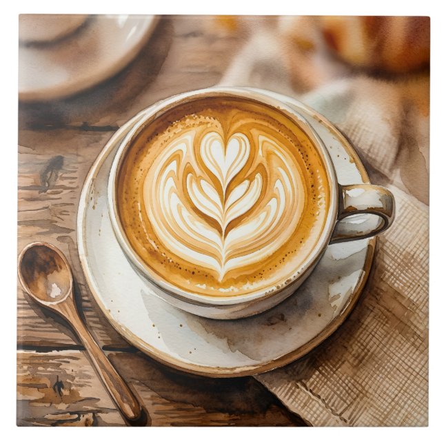 Akvarell Espressokopp Mysig Lattekonst Kakelplatta (Framsidan)