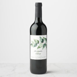 Akvarell Eucalyptus Bröllop | Vit Vinflaska Etikett