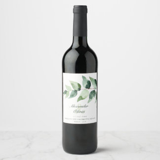 Akvarell Eucalyptus Bröllop | Vit Vinflaska Etikett