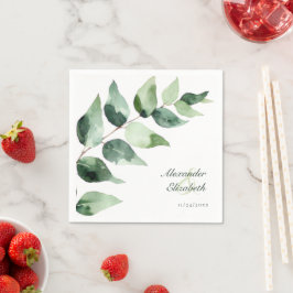 Akvarell Eucalyptus Bröllop | Vitt Papper Pappersservett