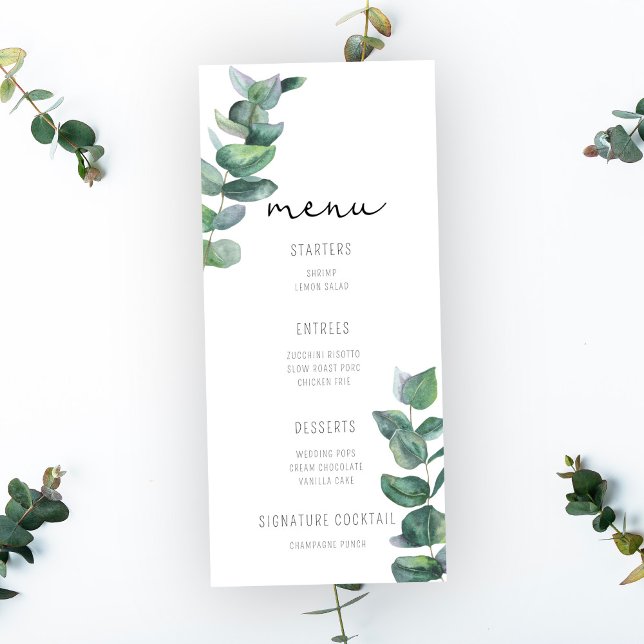 Akvarell Eucalyptus - Bröllopsmeny Meny (Skapare uppladdad)