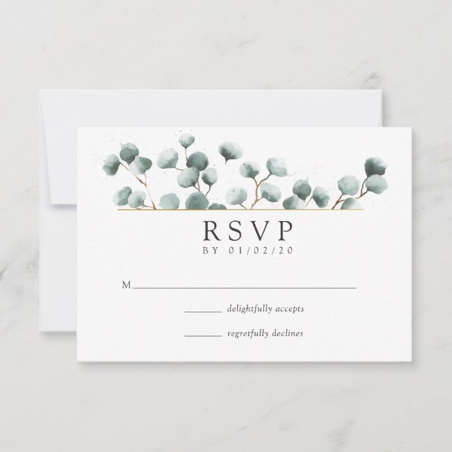 Akvarell Eucalyptus Geometrisk Bröllops RSVP OSA Kort (Framsida)