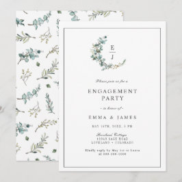 Akvarell Eucalyptus Krans Monogram Förlovning Inbjudningar