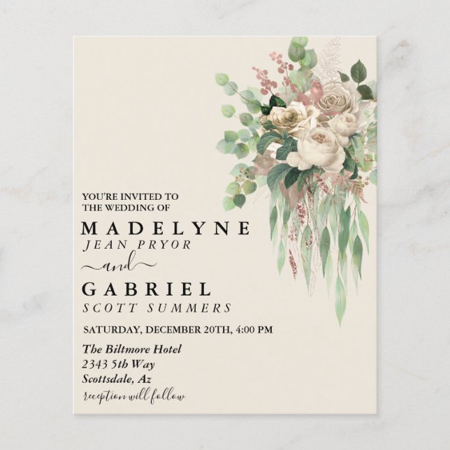 Akvarell Eukalyptus Blommig Kräm Elegant (Framsida)