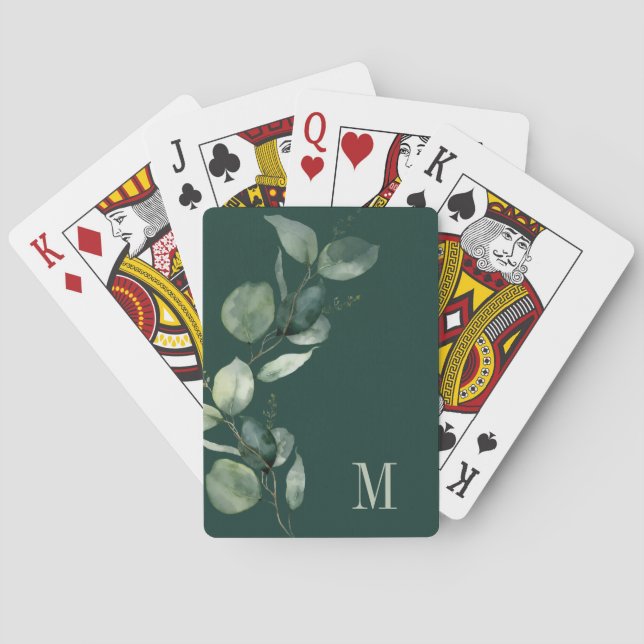 Akvarell Eukalyptus Botanisk Monogram Casinokort (Baksidan)