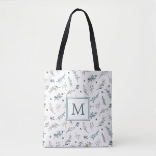 Akvarell Eukalyptus Botaniskt Mönster Monogram Tygkasse