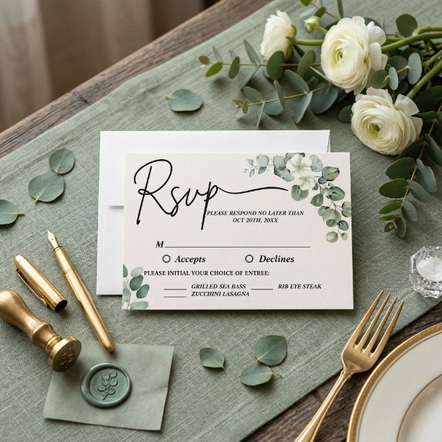 Akvarell eukalyptus Bröllop OSA Kort (Watercolor eucalyptus Wedding RSVP Card)