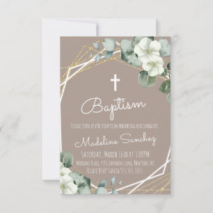 Akvarell Eukalyptus Dop Baby Invitation Inbjudningar