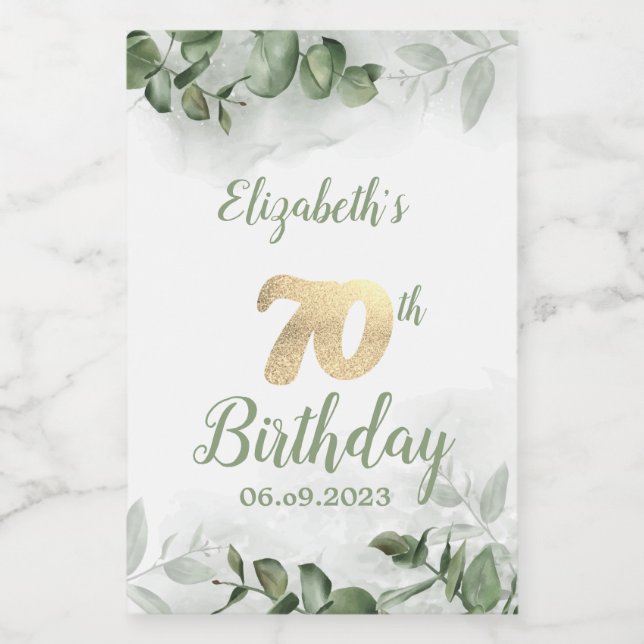 Akvarell Eukalyptus Grönska 70-års  Vinetikett (Enkel etikett)