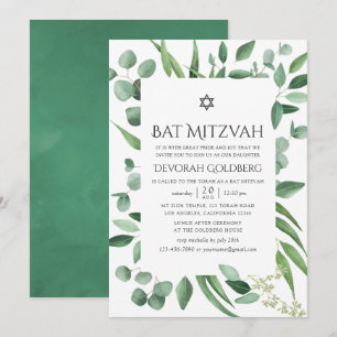 Akvarell Eukalyptus Grönska Bar Mitzvah Inbjudningar
