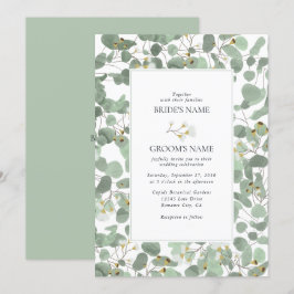 Akvarell Eukalyptus Grönska Blommor Bröllop Inbjudningar