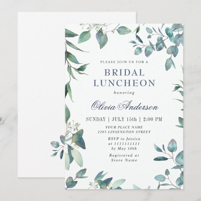 Akvarell Eukalyptus Grönska Bröllopslunchen Inbjudningar (Fram/baksida)