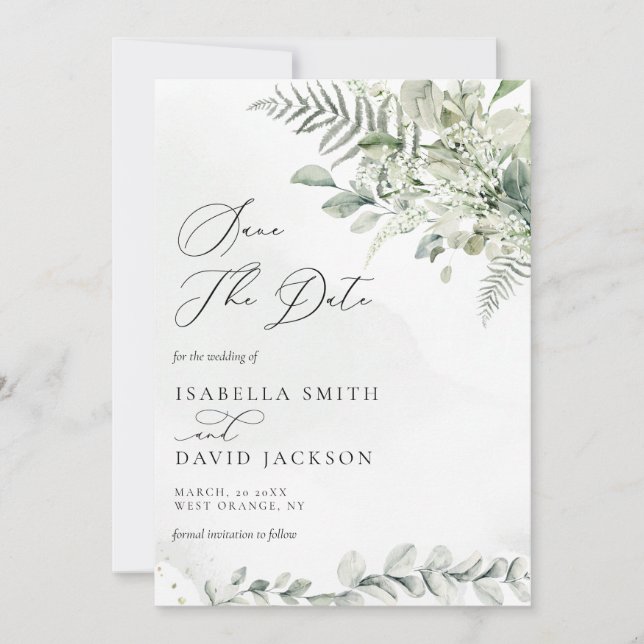 Akvarell Eukalyptus Grönska Lövverk Salvia Grönt Spara Datumet (Framsida)