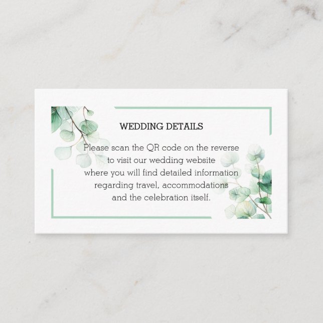 Akvarell Eukalyptus Grönska QR Info Bröllop Tilläggskort (Framsida)