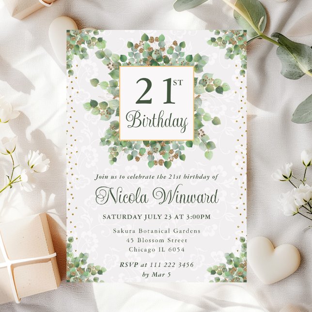 Akvarell Eukalyptus Grönskande Krans Födelsedag Inbjudningar (Skapare uppladdad)