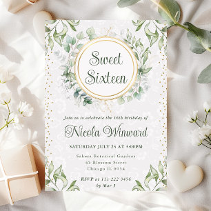 Akvarell Eukalyptus Grönskande Krans Sweet 16 Inbjudningar