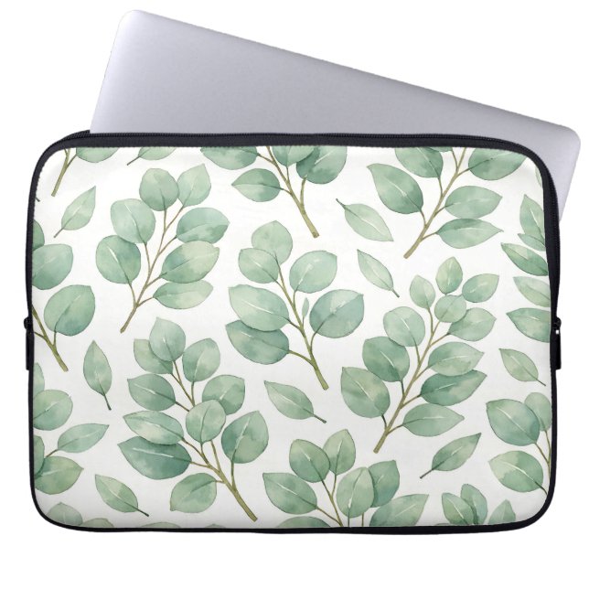 Akvarell Eukalyptus Grönskande Mönster Laptop Fodral (Framsidan)