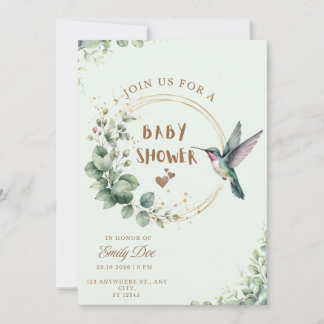 Akvarell Eukalyptus Kolibri Baby Shower Inbjudningar