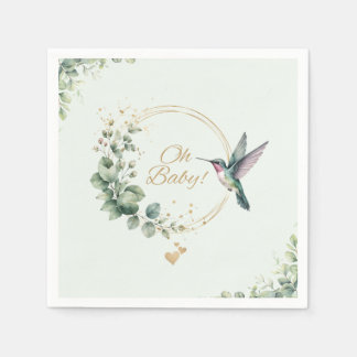 Akvarell Eukalyptus Kolibri Baby Shower Pappersservett