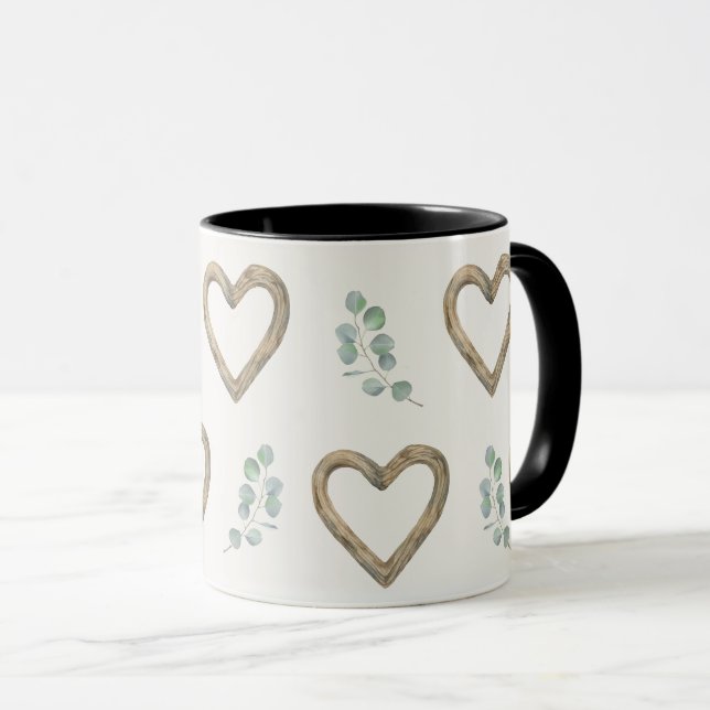 Akvarell eukalyptus och trä hjärtan mugg (Framsida höger)