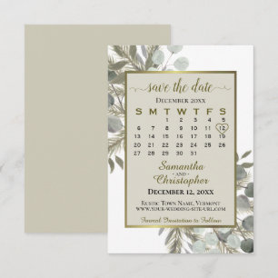 Akvarell Eukalyptus Tall Kalender Taupe Bröllop Spara Datumet
