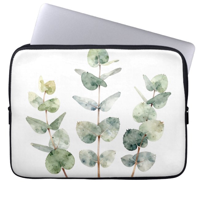 Akvarell Eukalyptusblad Botanisk Laptop Fodral (Framsidan)