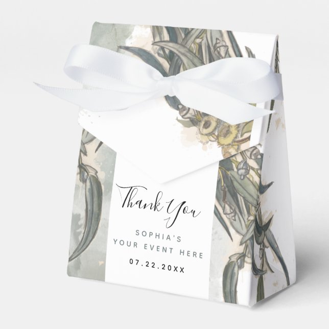 Akvarell Eukalyptusblad Grönska Presentaskar (Framsidan Sidan)