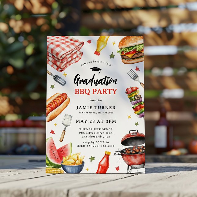 Akvarell Examens BBQ-fest Inbjudningar (Skapare uppladdad)