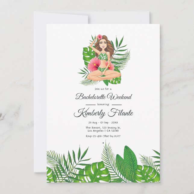 Akvarell Exotisk Aloha Luau Sjungbröllopshelg Inbjudningar (Framsida)