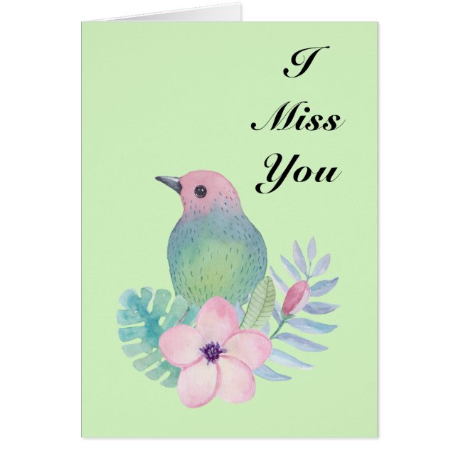 Akvarell Fågel och Blomma Hälsningskort (Framsidan)