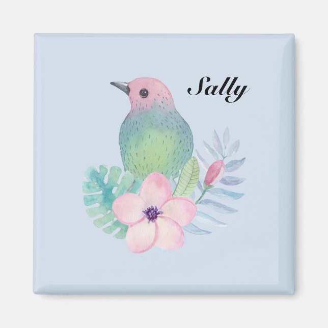 Akvarell Fågel och Blomma Magnet (Framsidan)