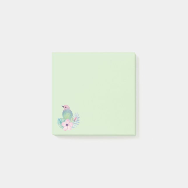 Akvarell Fågel och Blommor Post-it Block (Framsida)