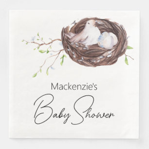 Akvarell Fågelbo och Ägg Baby Shower Pappersservett