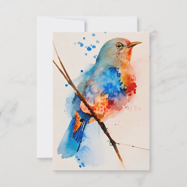 Akvarell Fågelmålning Canvas Väggkonst Blå Fågel Tack Kort (Framsida)