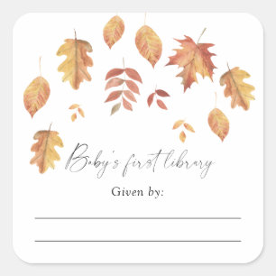 Akvarell fallande löv - Baby Shower exlibris Fyrkantigt Klistermärke