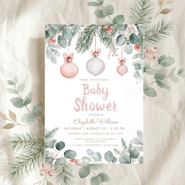 Akvarell fancy blommig slinga rosa baby shower inbjudningar (Skapare uppladdad)