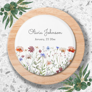 Akvarell Färgglad Vildblomma Baby Födelseminne Magnet