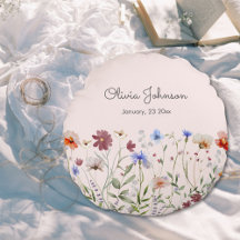 Akvarell Färgglad Vildblomma Baby Födelseminne