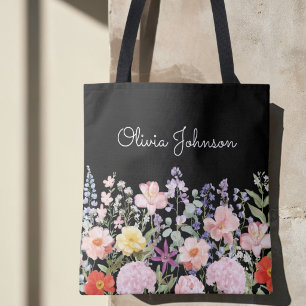 Akvarell Färgglada Blommor Blommig Personlig Tygkasse